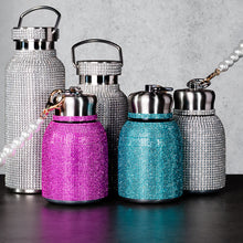 Rhinestone Vacuum Drinking Bottle - Rose (300mL)