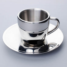 Polished Double Wall Stainless Steel Espresso Cup with Saucer (3 oz.) + Coffee Measuring Spoon (10.3cm)