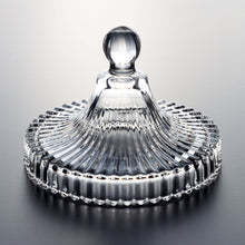 Glass Storage Box Cylindrical Body with Lid (Grooves Pattern)