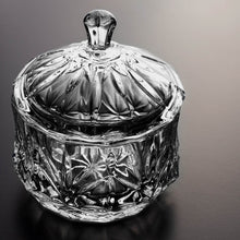Glass Storage Box Spherical Shape with Lid (Leaves Pattern)