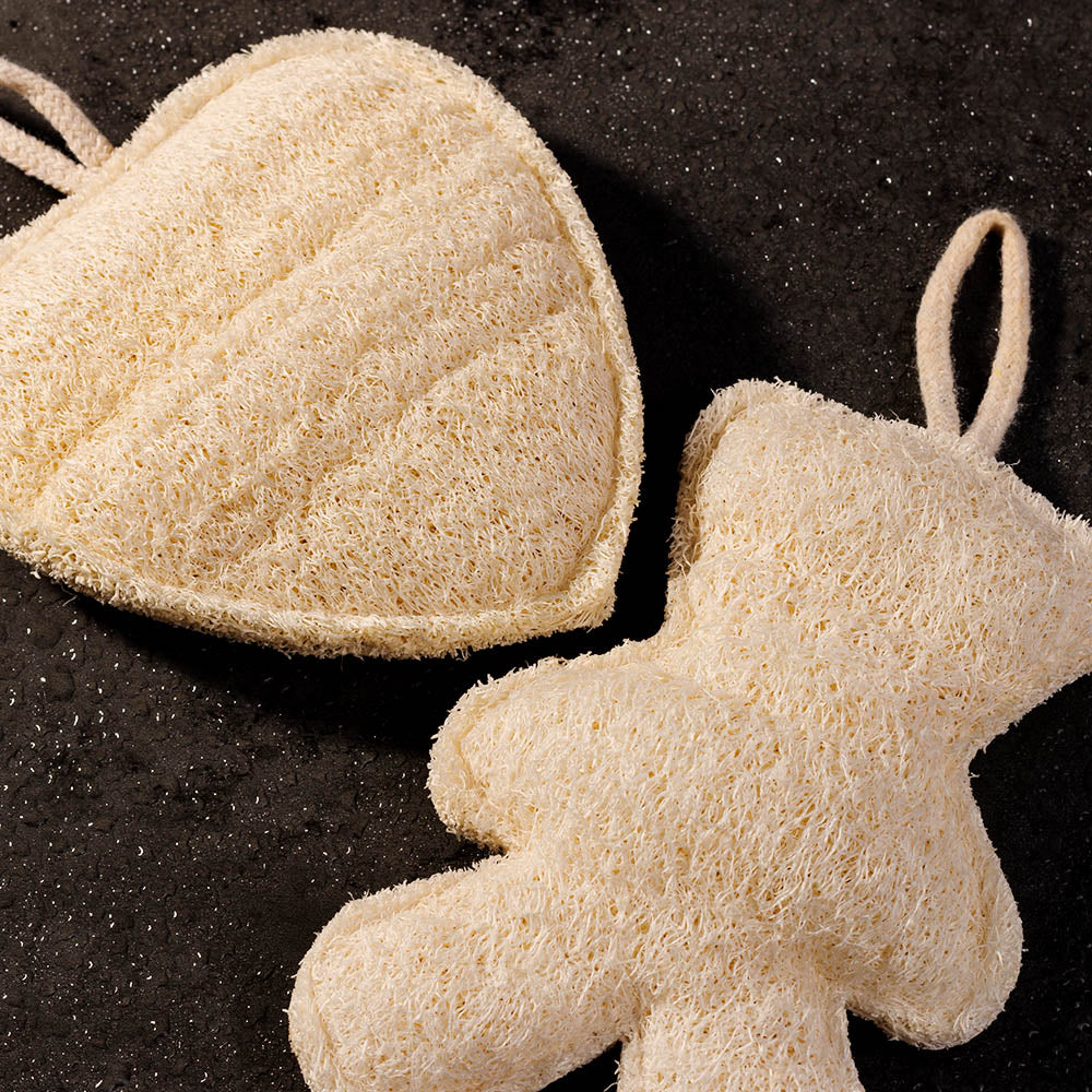 Fun Shaped Natural Loofah Sponge Set 2 pieces (Bear & Heart) – Hutch ...