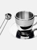 Polished Double Wall Stainless Steel Cappuccino Cup with Saucer (6 oz.) + Coffee Measuring Spoon (14cm)