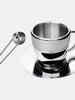 Polished Double Wall Stainless Steel Cappuccino Cup with Saucer (6 oz.) + Coffee Measuring Spoon (10.5cm)