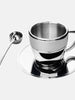 Polished Double Wall Stainless Steel Cappuccino Cup with Saucer (6 oz.) + Coffee Measuring Spoon (10.3cm)