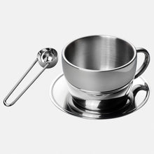 Polished Double Wall Latte Cup & Saucer (12oz) + Coffee Measuring Spoon (10.5cm)