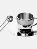 Polished Double Wall Stainless Steel Espresso Cup with Saucer (3 oz.) + Coffee Measuring Spoon (10.5cm)