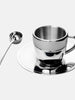 Polished Double Wall Stainless Steel Espresso Cup with Saucer (3 oz.) + Coffee Measuring Spoon (10.3cm)