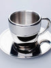 Polished Double Wall Stainless Steel Cappuccino Cup With Saucer (6oz)