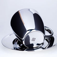 Polished Double Wall Stainless Steel Cappuccino Cup with Saucer (6 oz.) + Coffee Measuring Spoon (14cm)