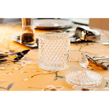 Glass Storage Box Cylindrical Body with Lid (Diamond Pattern)