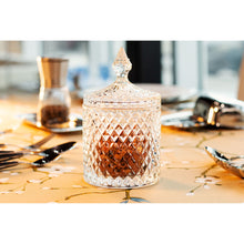 Glass Storage Box Glass Cylindrical Body with Lid (Diamond Pattern) - Large Size