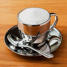 Polished Double Wall Stainless Steel Cappuccino Cup With Saucer (6oz)