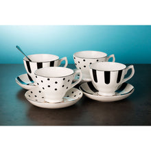 Fine Bone China Tea Cup Set of 8 (Dots & Stripes)