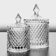 Glass Storage Box Cylindrical Body with Lid (Diamond Pattern)